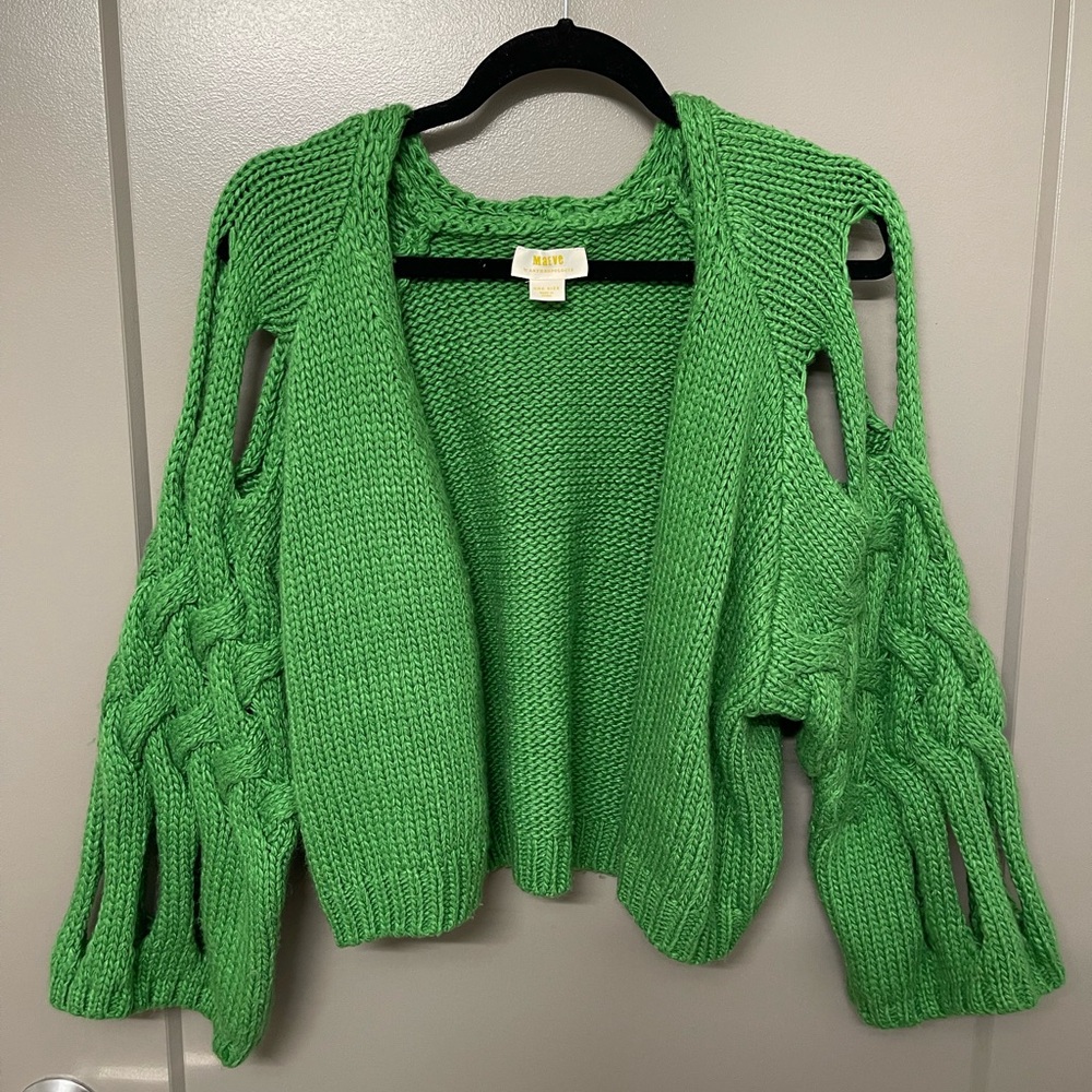 Anthropologie (Maeve) Vibrant Green Open-Knit Cardigan